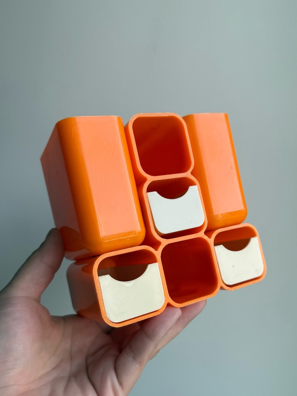 Made in Hong Kong Orange Space Age Pen Pencil Stationary Desk Storage Caddy
